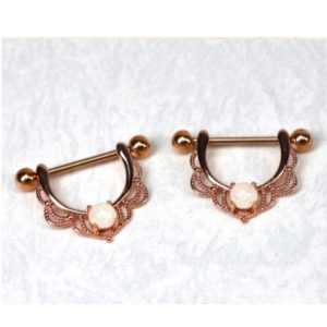 Pezoneras en Acero Rose Gold con Piedra Central – Diseño Ornamental Premium