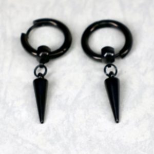 Aretes Aro con Spike en Acero Negro – Estilo Urbano Masculino