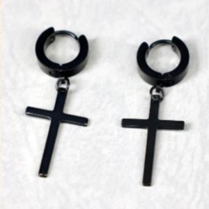 Aretes Aro con Cruz en Acero Negro – Estilo Urbano Masculino